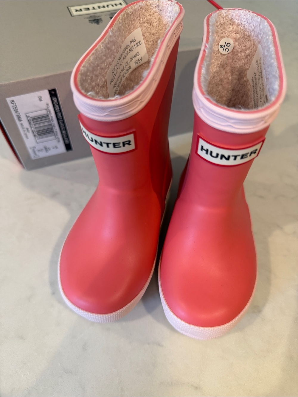 Hunter Kids Coral Pink Waterproof Rain Boots with Fleece Lining